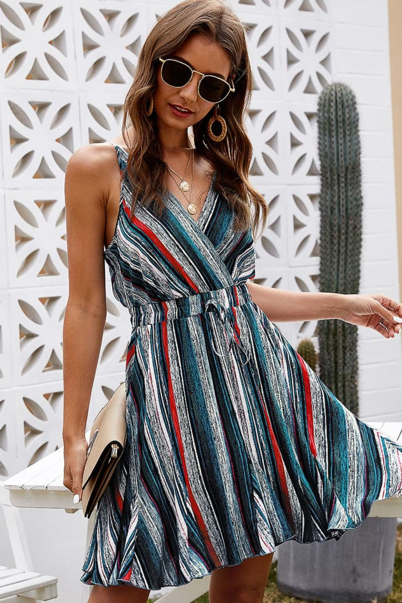 Aliyah Striped Surplice Neck Spaghetti Strap Dress -- Deal of the day!