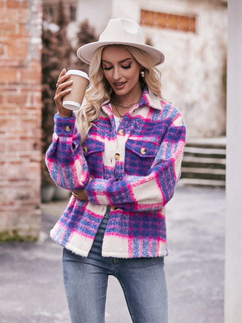 Irina Plaid Dropped Shoulder Collared Jacket - Deal of the day!