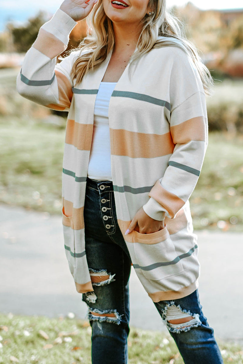 Amal Plus Size Striped Open Front Cardigan