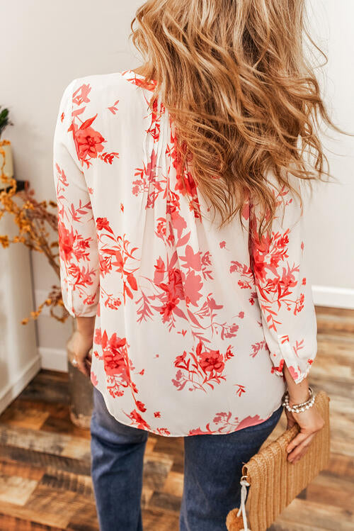 Raylee Floral Notched Long Sleeve Blouse