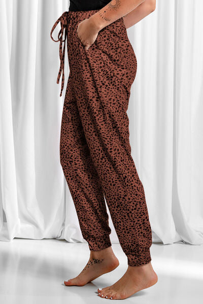 Holley Full Size Leopard Drawstring Pocketed Pants