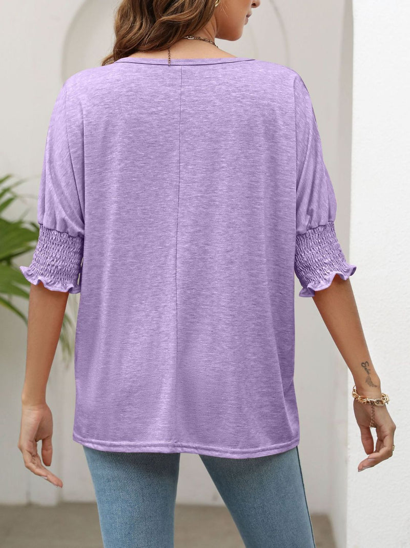 Christine Smocked Flounce Sleeve Round Neck T-Shirt -- Deal of the day!