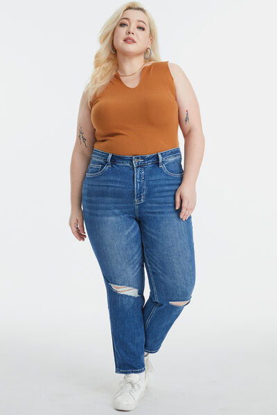 Trinity Full Size High Waist Distressed Washed Cropped Mom Jeans