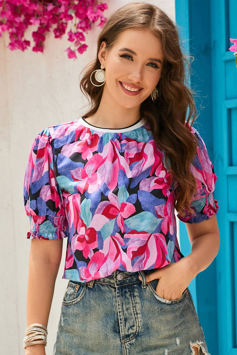Trina Floral Round Neck Puff Sleeve Top - Deal of the Day!