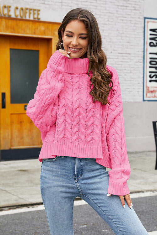 Lola Turtleneck Cable-Knit  Long Sleeve Sweater