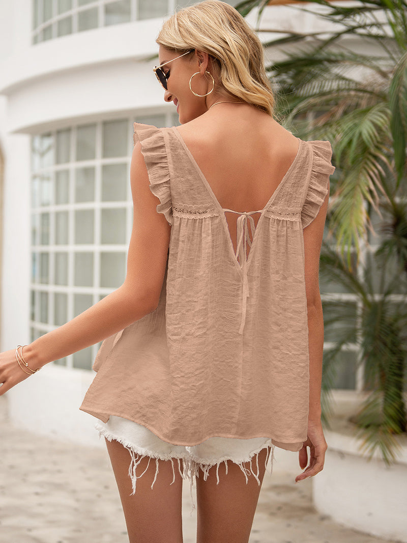 Deal of the Day Sonia Tie Back V-Neck Ruffled Blouse