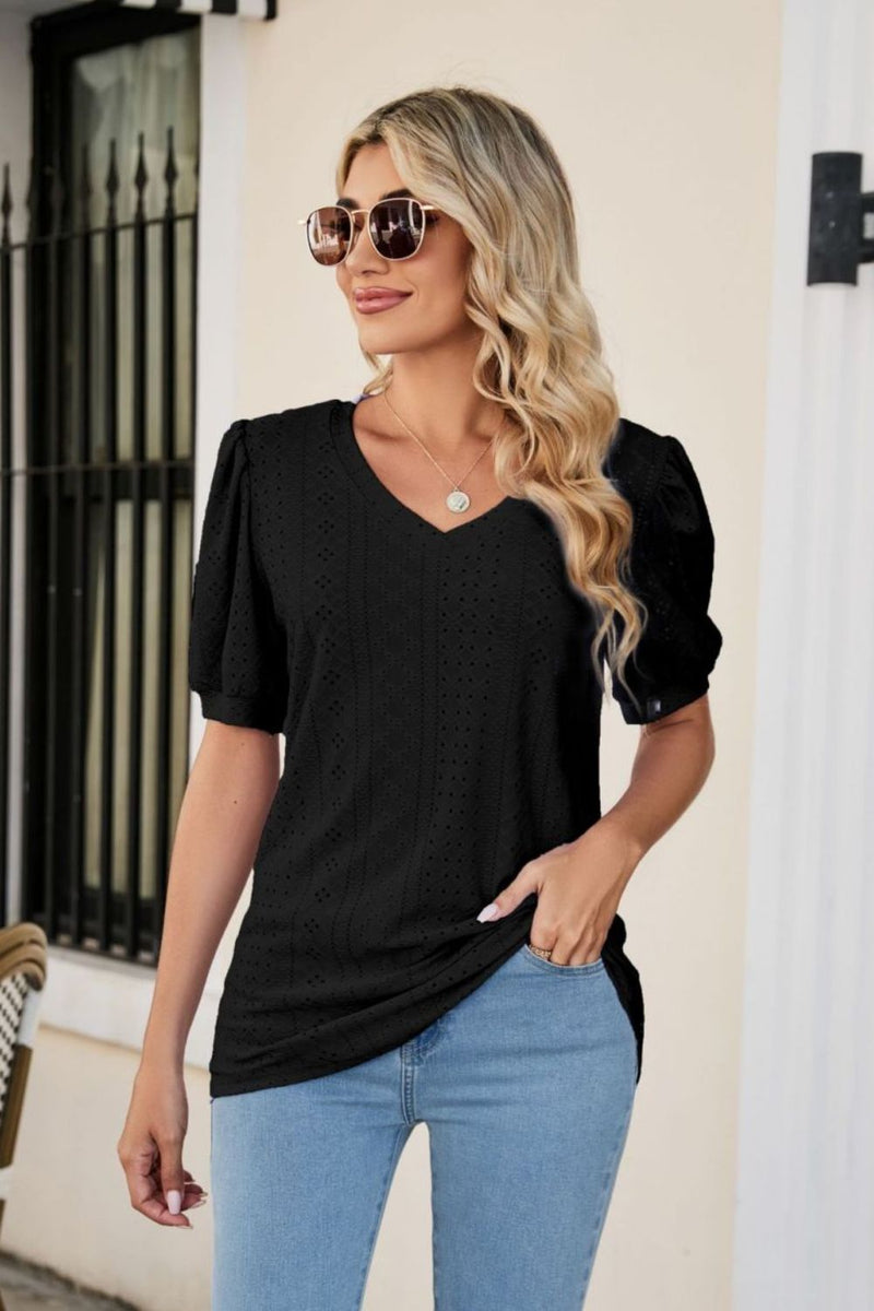 Blakely Eyelet Puff Sleeve V-Neck Top - Deal of the Day!