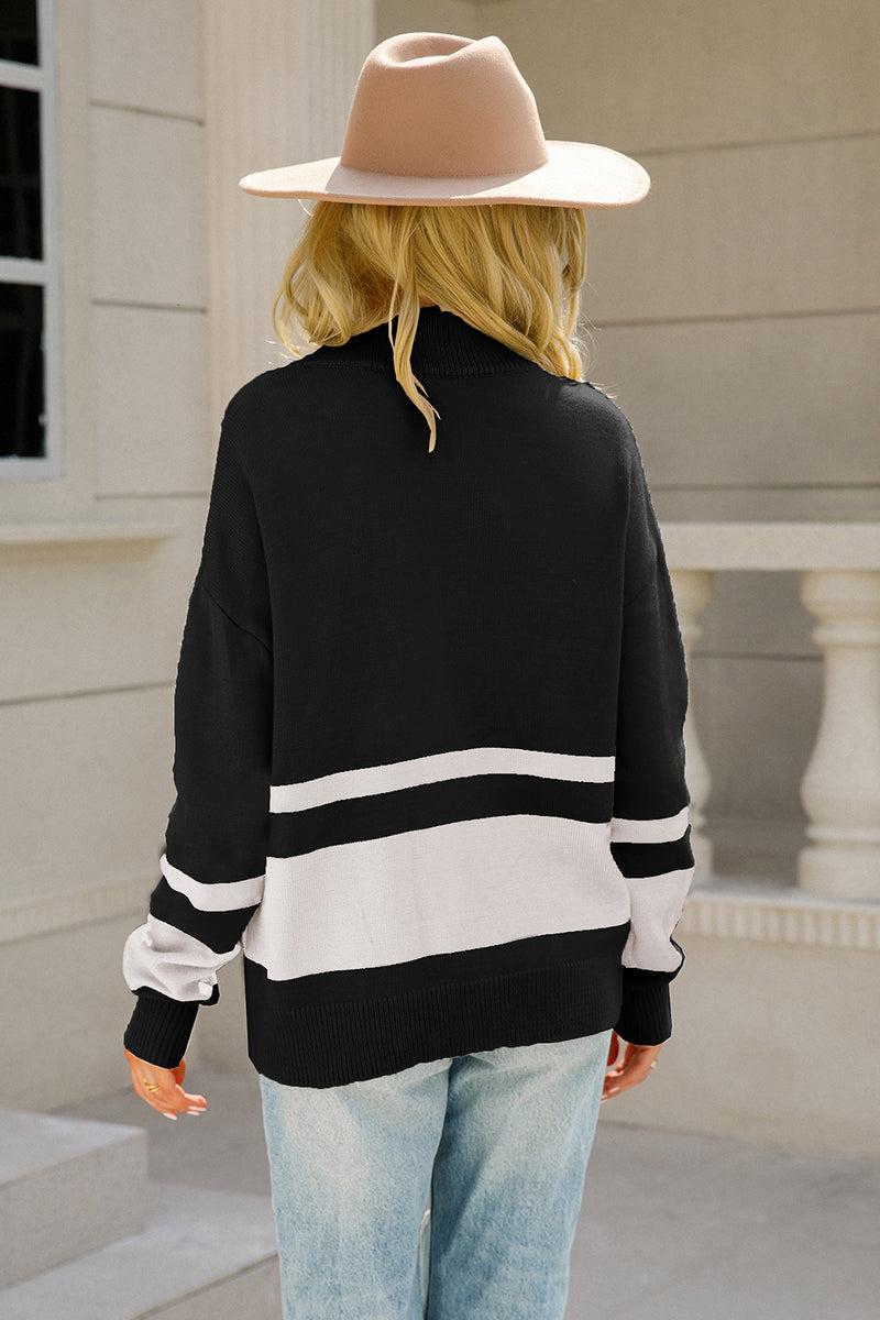 Libby Two-Tone Long Sleeve Zip-Up Knit Top