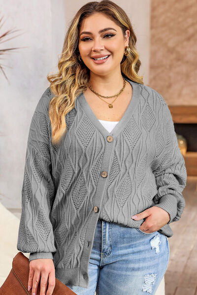 Tiana Plus Size Cable-Knit Button Up Sweater