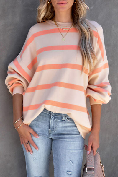 Tucker Striped Round Neck Dropped Shoulder Sweatshirt -- Deal of the day!