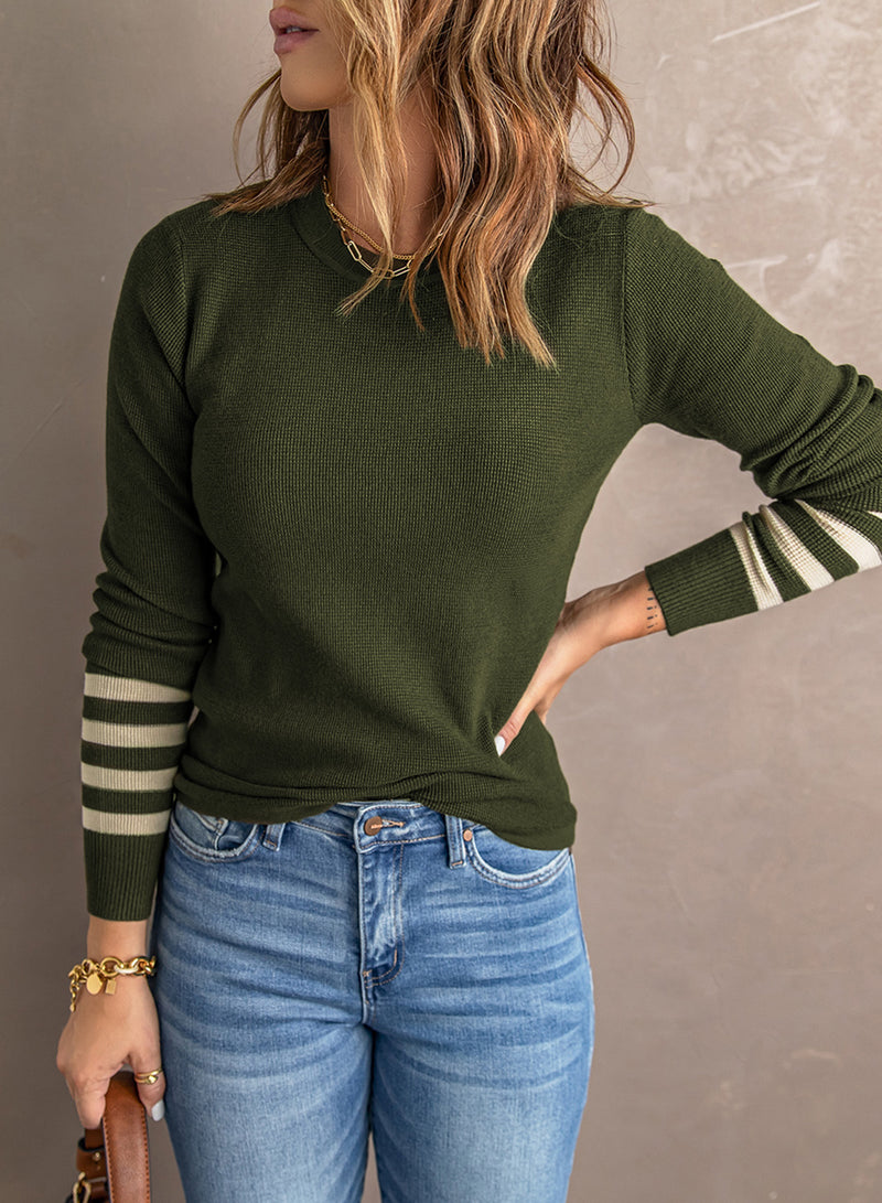 Stacia Striped Round Neck Long Sleeve Knit Top