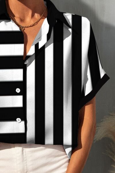 Striped Button Up Short Sleeve Shirt