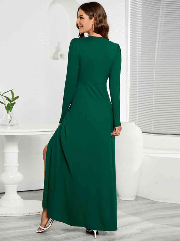 Regina V-Neck Long Sleeve Split Dress