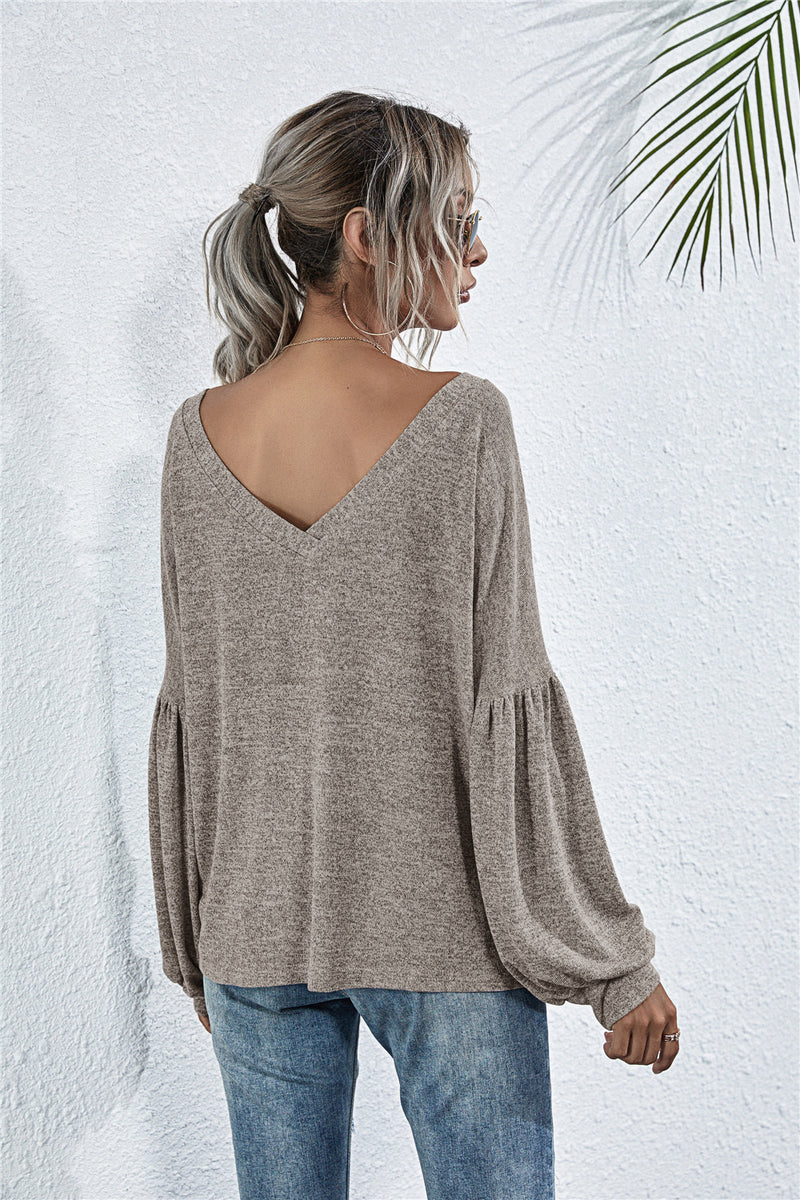 Georgia V-Neck Long Sleeve Dropped Shoulder Knit Top -- Deal of the day!