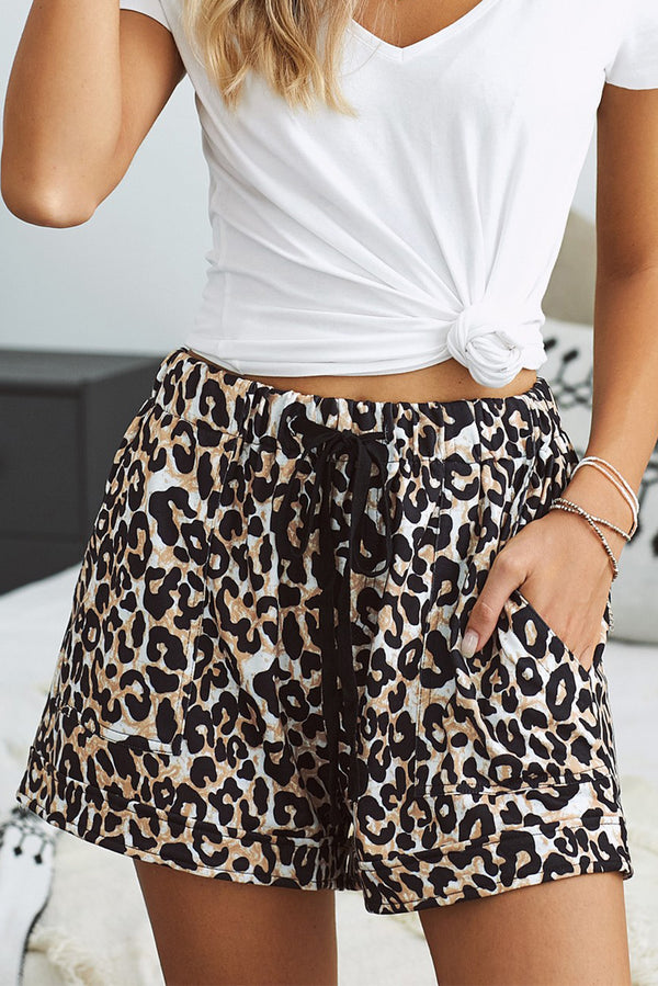 Marty Leopard Drawstring Waist Shorts with Side Pockets