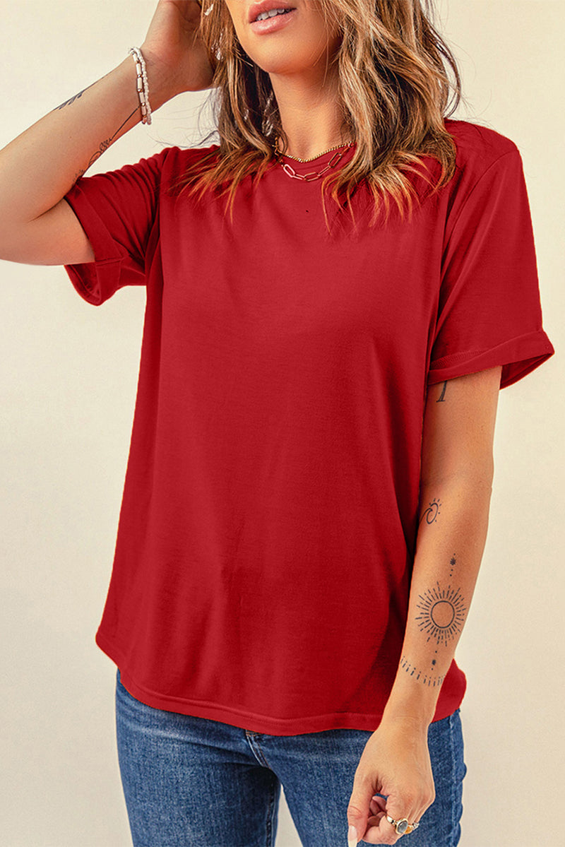Eve Round Neck Cuffed Short Sleeve Tee -- deal of the day!