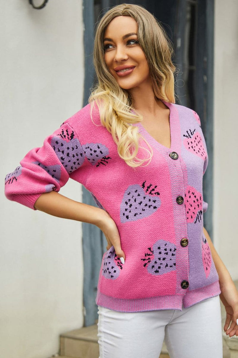 Sammie Printed V-Neck Button-Down Long Sleeve Cardigan
