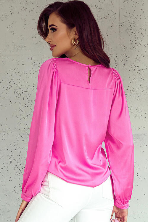 Valerie Round Neck Ruff Sleeve Blouse -- Deal of the day!