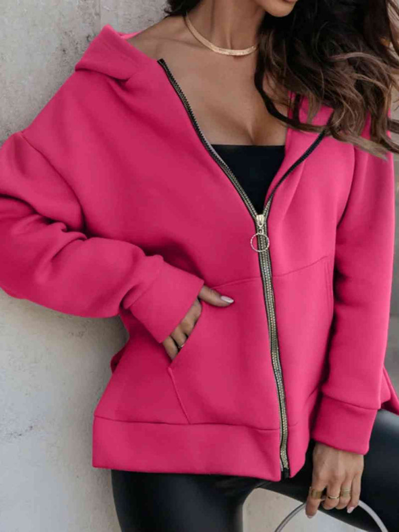 Bronte Zip-Up Slit Hoodie with Pockets -- Deal of the day!