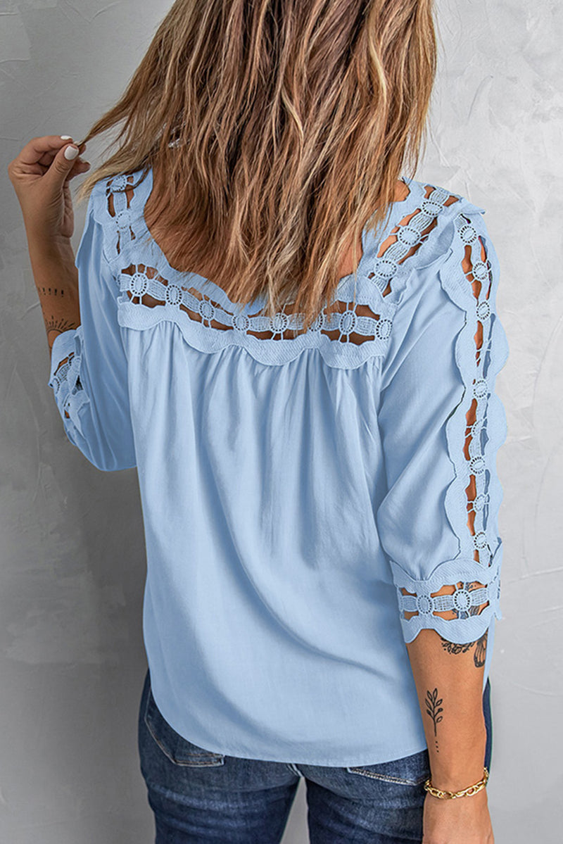 Shae Crochet Openwork Three-Quarter Sleeve Blouse- Deal of the Day!