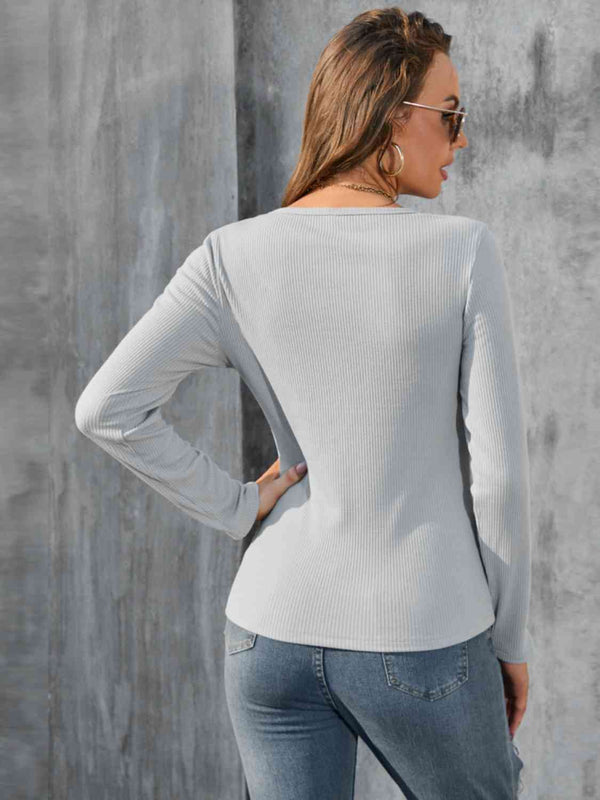 Alexys Buttoned Round Neck Long Sleeve T-Shirt