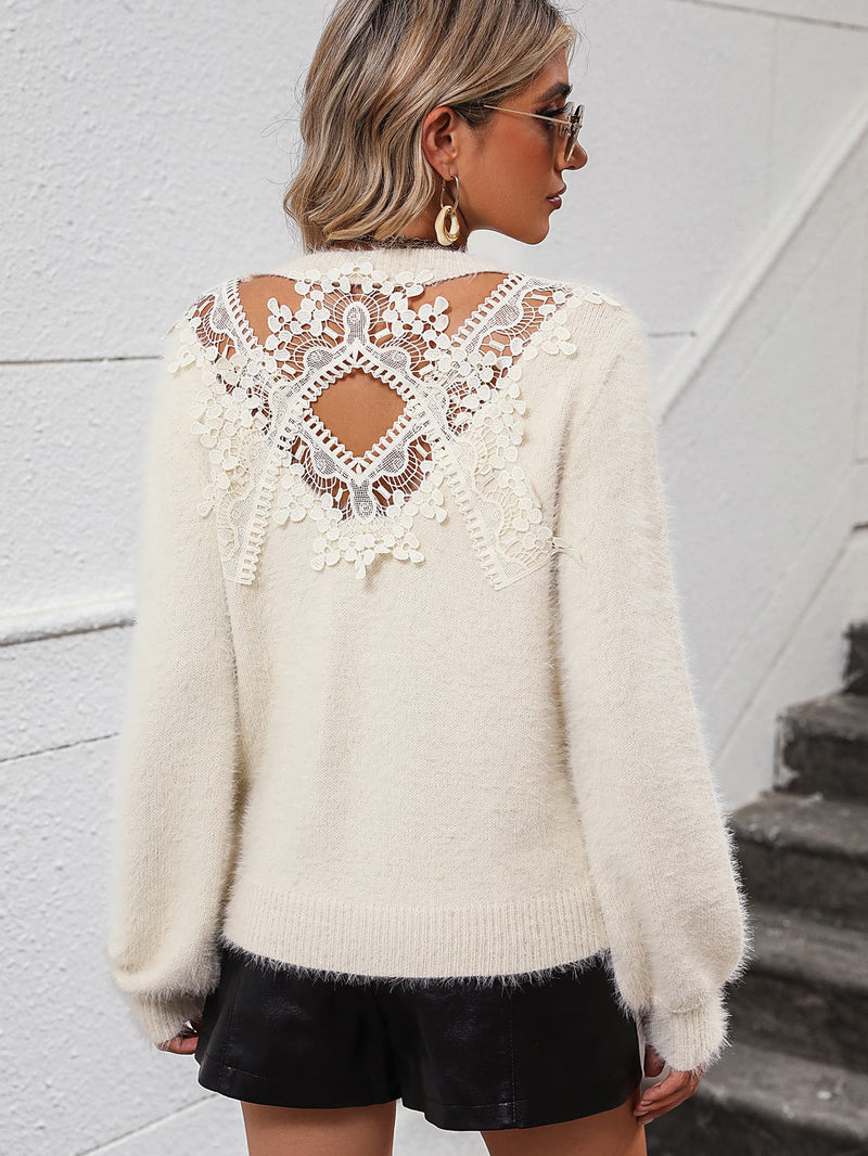 Nora Lace Detail Cutout Long Sleeve Pullover Sweater