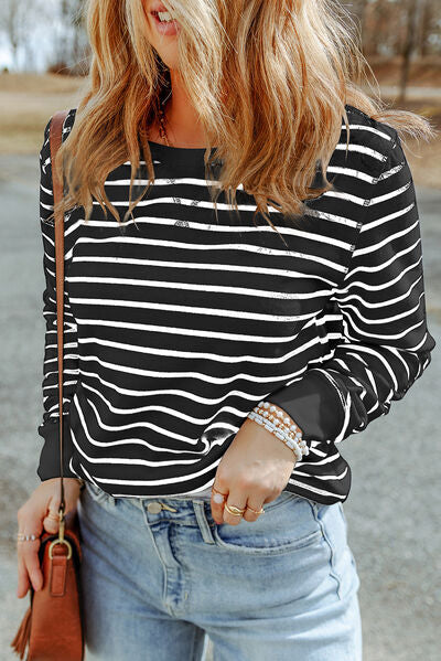 Victoria Striped Round Neck Long Sleeve Sweatshirt -- Deal of the day!