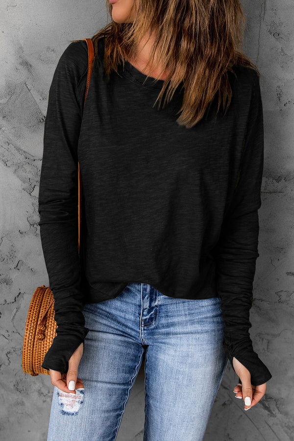 Magnolia Thumbhole Long Sleeve Round Neck Top - Deal of the day!