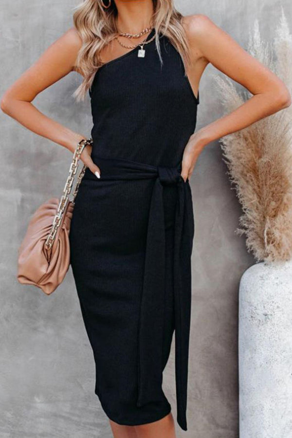 Greta Tie Front One-Shoulder Sleeveless Dress - Deal of the day!
