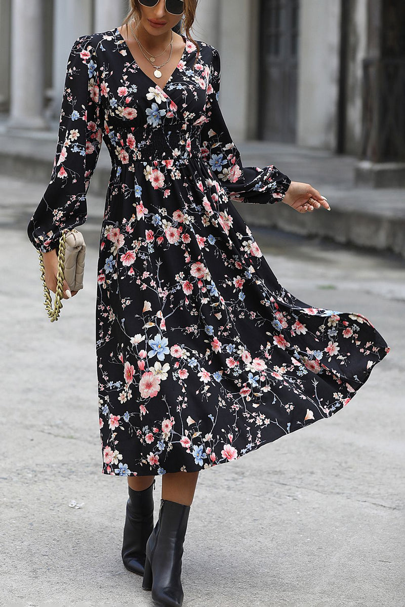 Sally Floral Long Sleeve Surplice Neck Dress -- Deal of the day!
