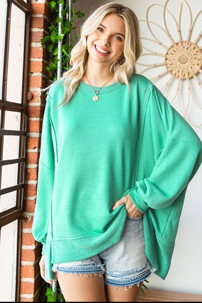 Frannie First Love Exposed Seam Round Neck Dropped Shoulder Blouse