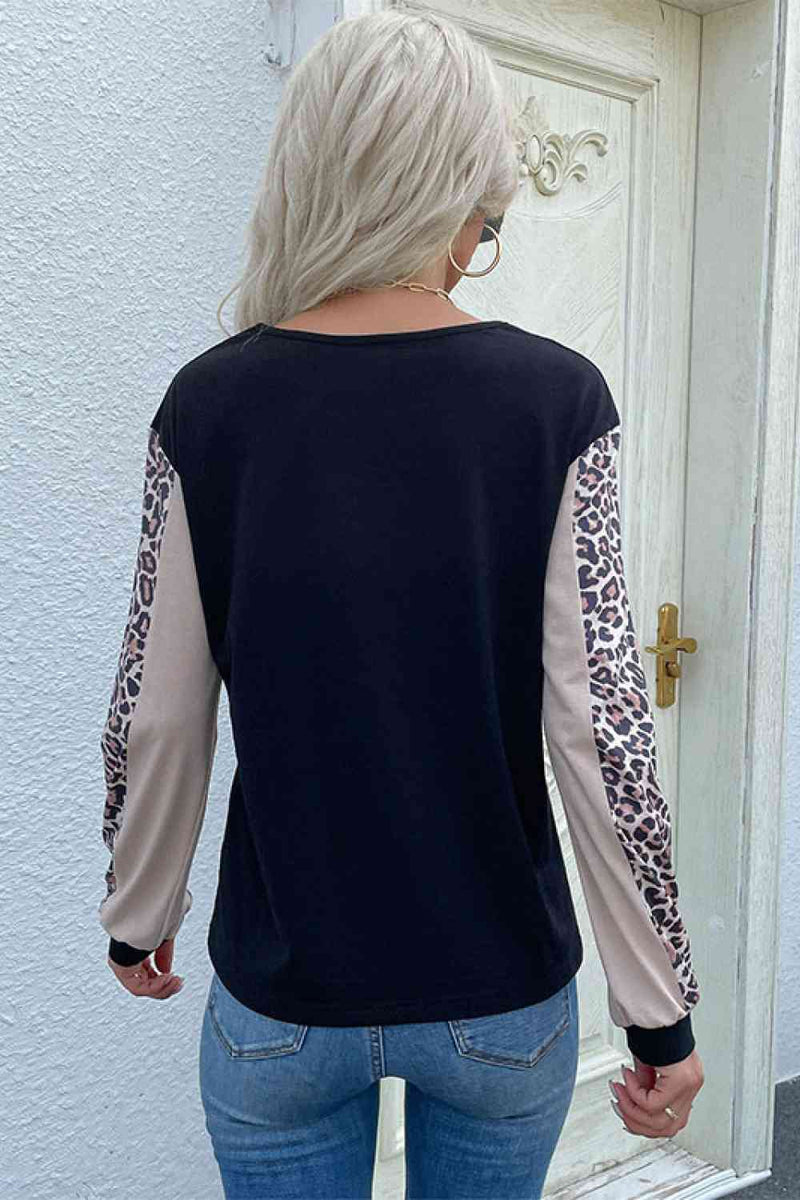 Raylie Leopard Color Block Long Sleeve Sweatshirt