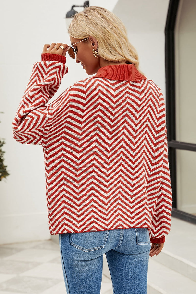 Savannah Striped Collared Neck Buttoned Pullover Sweater