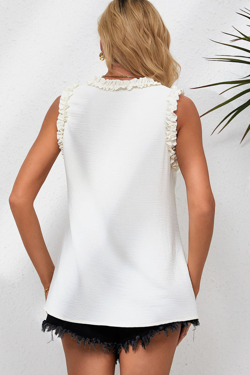 Alora Frilled Trim V-Neck Textured Tank - Deal of the day!