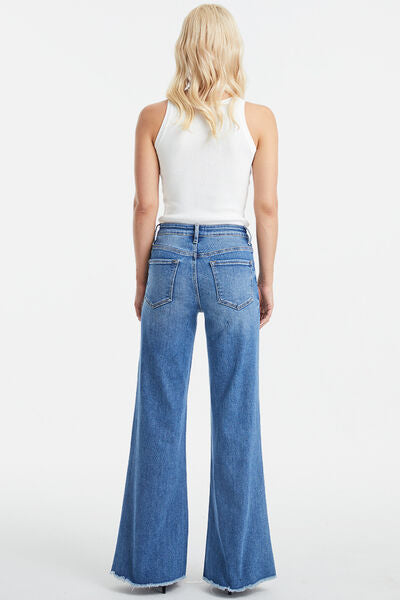 Christine Full Size High Waist Button-Fly Raw Hem Wide Leg Jeans