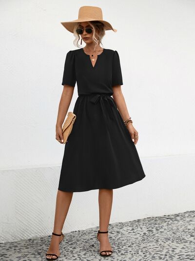 Jamie Tied Notched Short Sleeve Dress