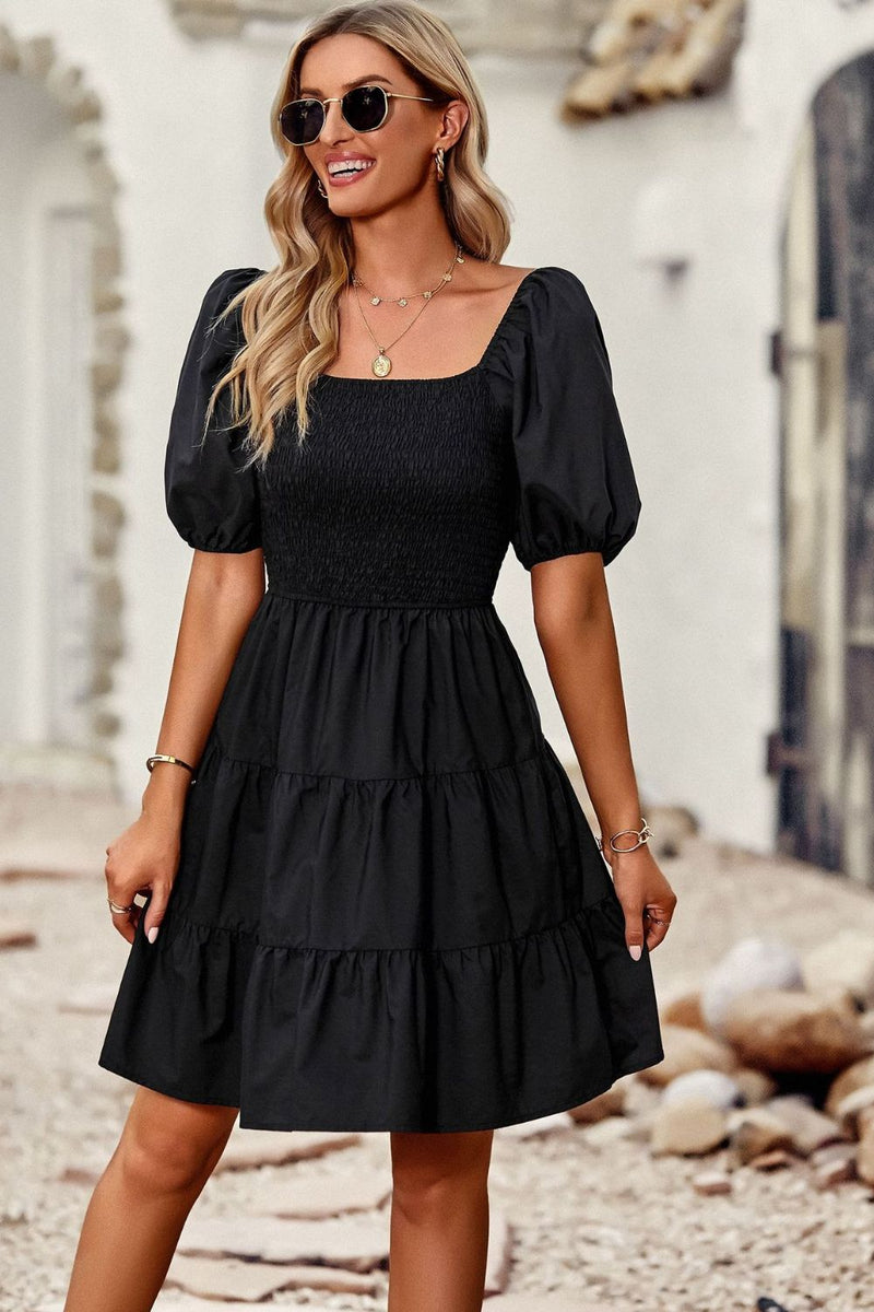 Beckette Balloon Sleeve Square Neck Smocked Midi Dress- Deal of the Day!