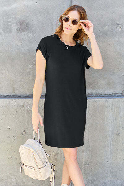 Bonnie Basic Bae Full Size Round Neck Short Sleeve Dress with Pockets