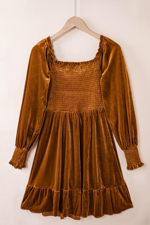 Jacie Square Neck Smocked Ruffle Hem Dress -- Deal of the day!