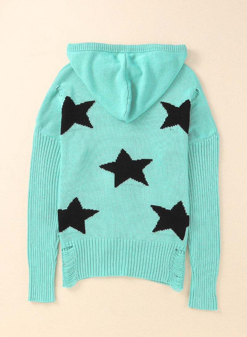 Rue Star Distressed Slit Hooded Sweater