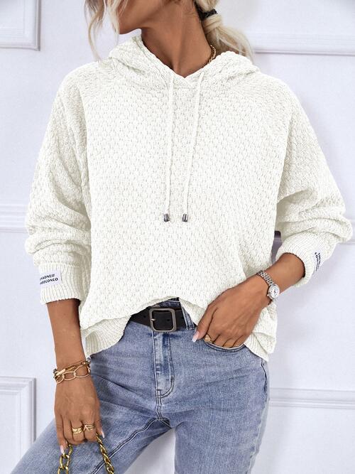 Samarah Texture Drawstring Long Sleeve Hooded Sweater