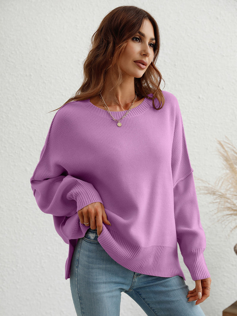Petra Exposed Seam Dropped Shoulder Slit Sweater