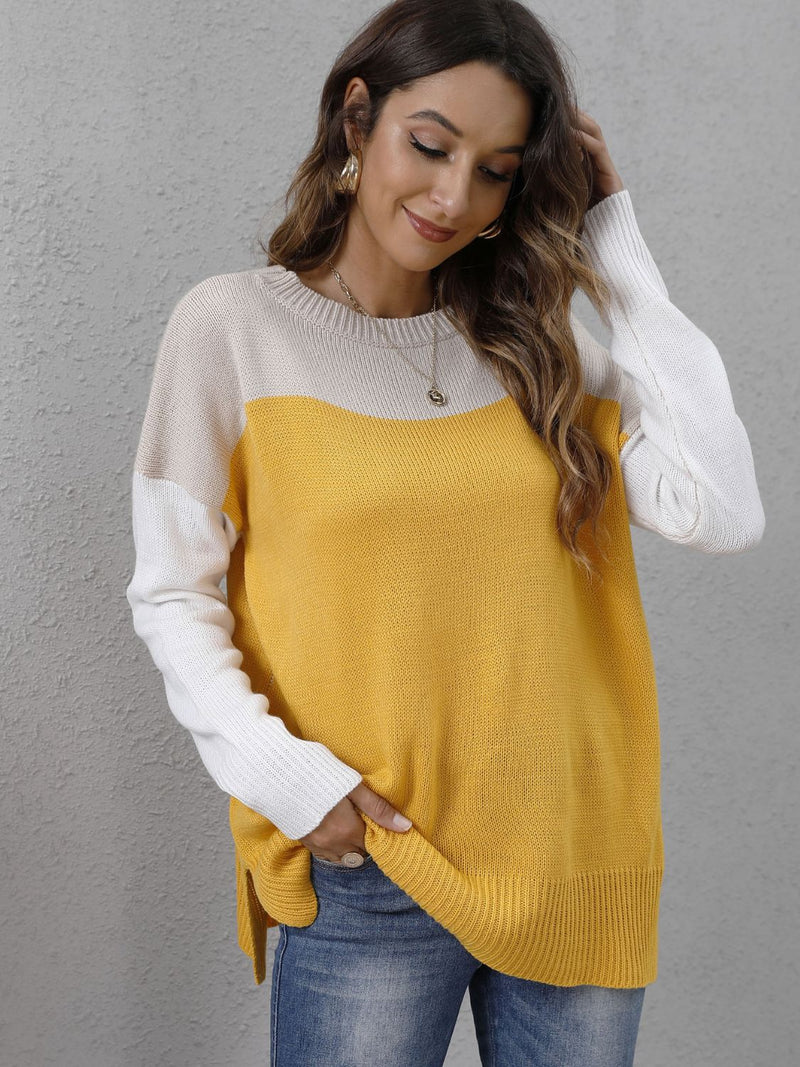 Kristian Color Block Round Neck Dropped Shoulder Sweater