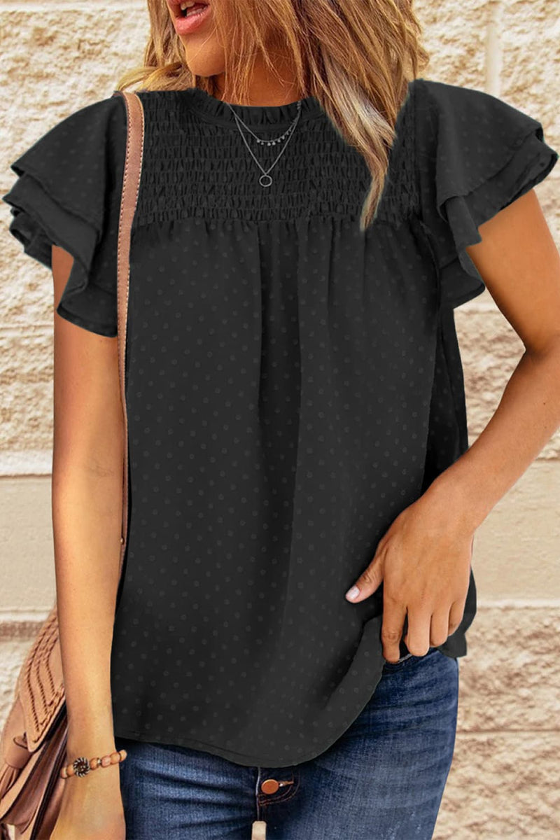 Deal of the Day Zion Layered Flutter Sleeve Smocked Blouse