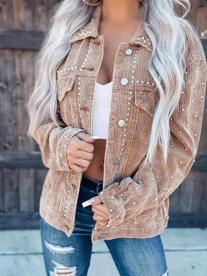 Daphne Studded Collared Neck Button Down Jacket