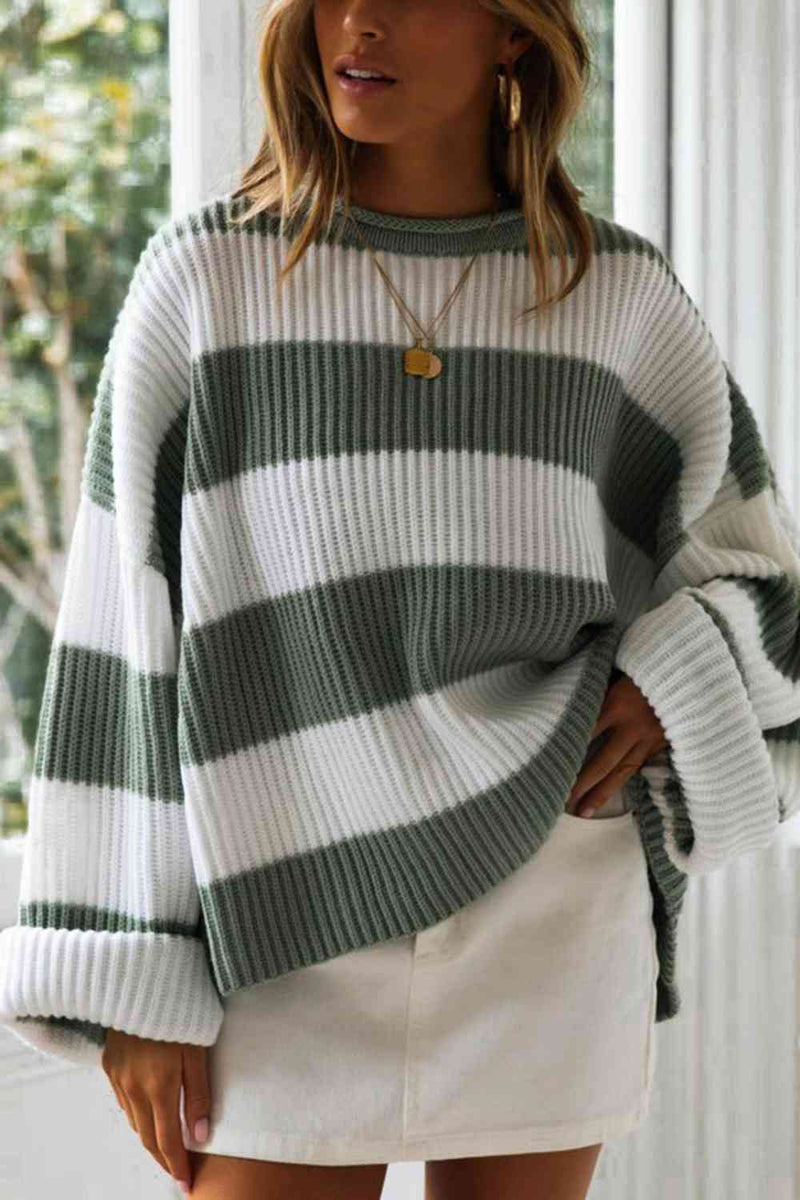 Lorena Striped Round Neck Long Sleeve Sweater