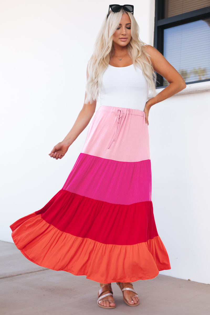 Talley Color Block Tiered Maxi Skirt