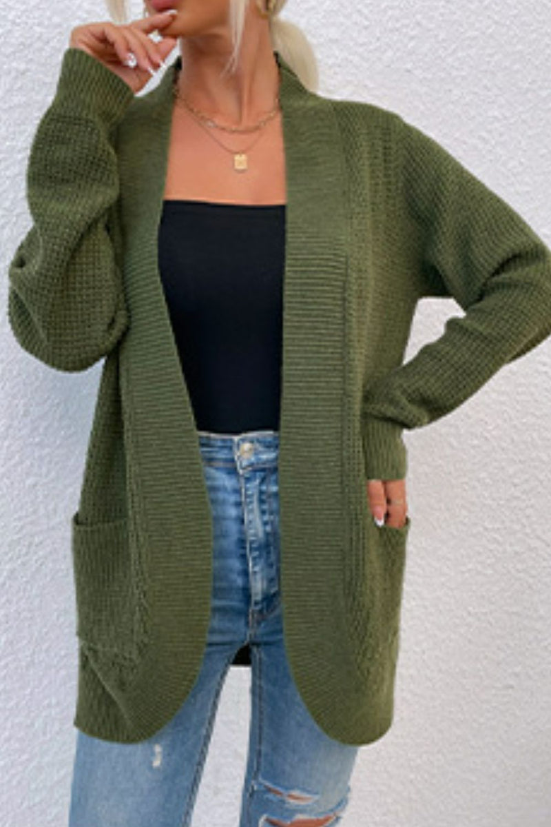 Erin Open Front Rib-Knit Cardigan with Pockets
