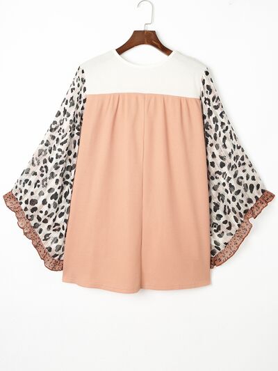 Lucianna Plus Size Waffle-Knit Frill Leopard Cover Up