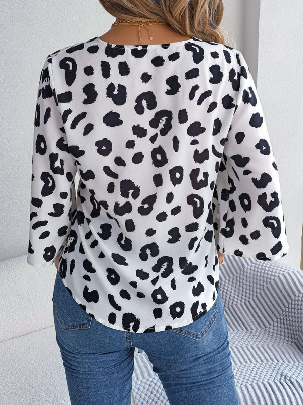 Jenny Tied Button Up Leopard V-Neck Blouse